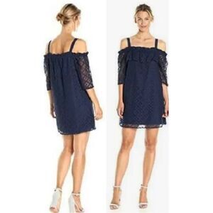 Bcbgeneration navy blue lace off shoulder mini dress Sz S